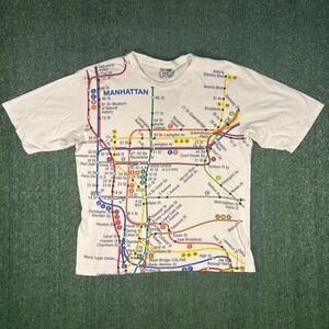 NYC Subway Line T-Shirt Mens XXL White Good Vintage Manhattan Map Graphic Tee